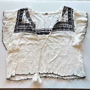 Free People Sarafina White with Black Embroidery Top - size Medium